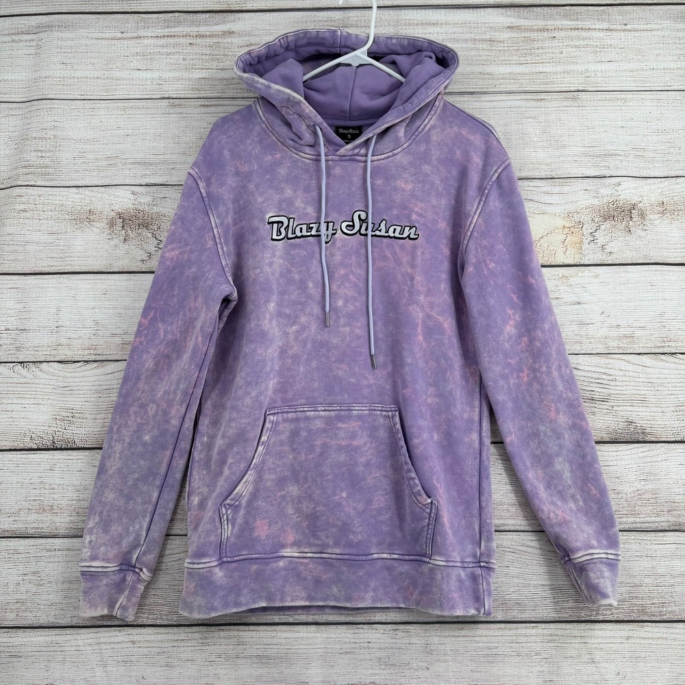 Blazy Susan Hoodie Unisex Small Purple Acid Wash Embroidered Logo Cotton
